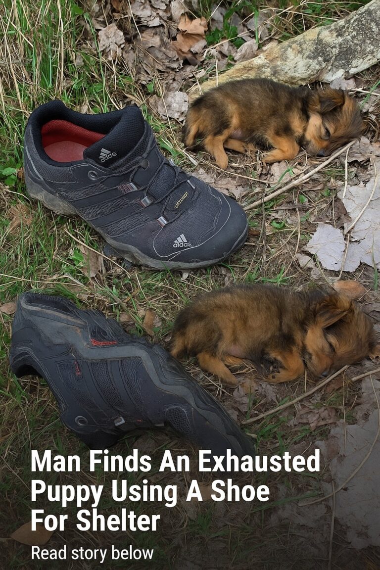 Man Finds An Exhausted Puppy Using A Shoe For Shelter